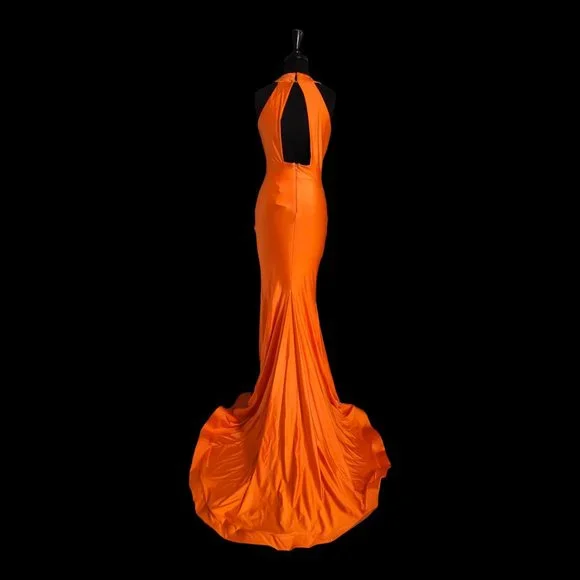 Jessica Angel Bright Orange Halter Satin Stretch Jersey Dress - Picture 8 of 10
